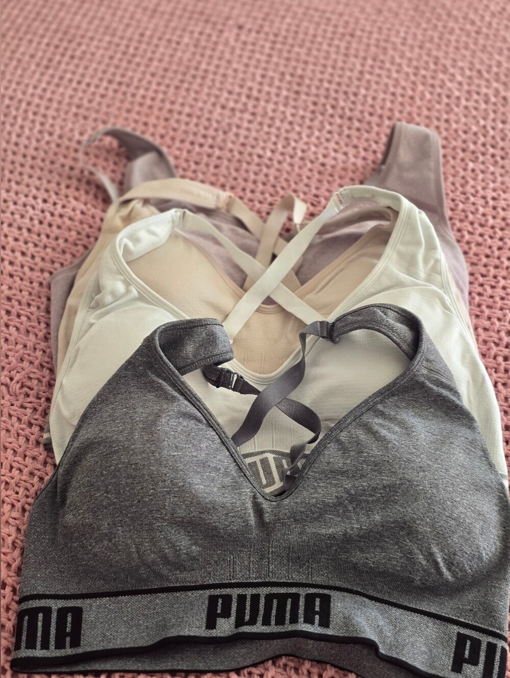 Puma Women's Grey, White & Nude Seamless Sports Bra Set